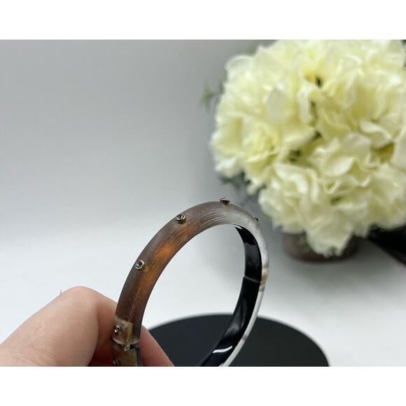 Alexis Bittar Neo Bohemian' Brown Gray Lucite‎ & Crystal Hinge Cuff Bracelet - Picture 12 of 16